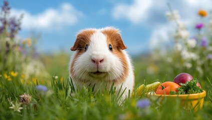 Adorable cavy munching on greens