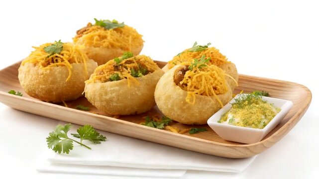 sev batata, indian snack, spicy snack, street food isolated on white background orbit video