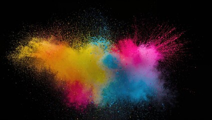 Obraz premium Colorful powder explosion captured in motion on a dark backdrop