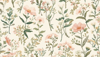 Illustrated seamless design of dried flowers in 2D