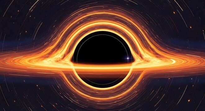 Stunning visualization of a black hole with a bright accretion disk in deep space.