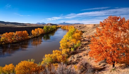 Beautiful Autumn Colors On Rio Grande River Flowing Through New Mexico