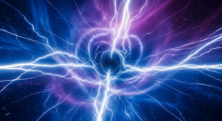 Electricity discharge in a dark environment with a vibrant display of light and energy