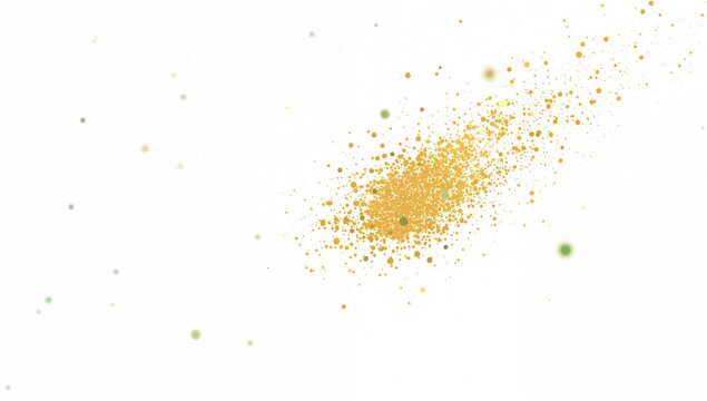 Metallic gold and green glitter explosion with sparkling bokeh on a white backdrop for decoration