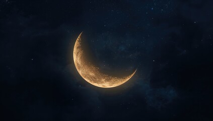 Fototapeta premium A fragile crescent moon hanging in the dark sky.