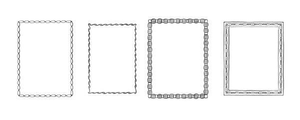 Various hand drawn frames set vector illustration. Rectangle vintage borders collection. Vignetting wavy and ornate doodles