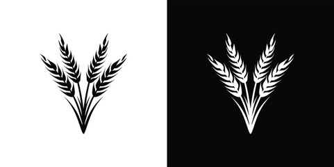 Wheat Stalks Silhouette, Black and White Plant Illustration, Nature Crop Emblem, Icon