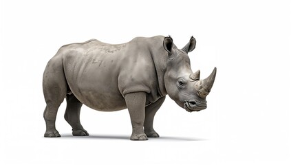 Fototapeta premium Large rhinoceros from Africa on a white backdrop