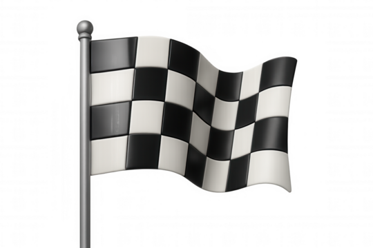 Checkered racing flag waiving at the finish line, symbolizing competition, victory, and speed on transparent background