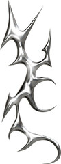 Futuristic chrome cybersigilism, neotribalism, gothic design with metallic spikes and abstract shapes transparent background, 3D digital render in sci-fi style.