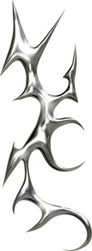 Futuristic chrome cybersigilism, neotribalism, gothic design with metallic spikes and abstract shapes transparent background, 3D digital render in sci-fi style.