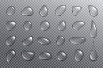 Realistic transparent water droplets on glass surface. Ideal for freshness, cleaning, or nature concept designs.