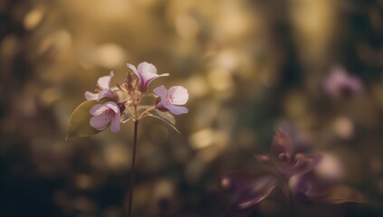 Stunning blurred purple blossoms with greenery and soft glowing light, vintage style nature backdrop