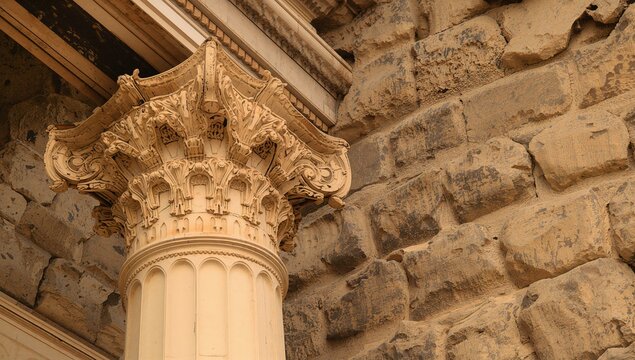 Archaic Doric Column of an Ancient Temple on a Greek Island, Symbolizing Early Civilization and Worship