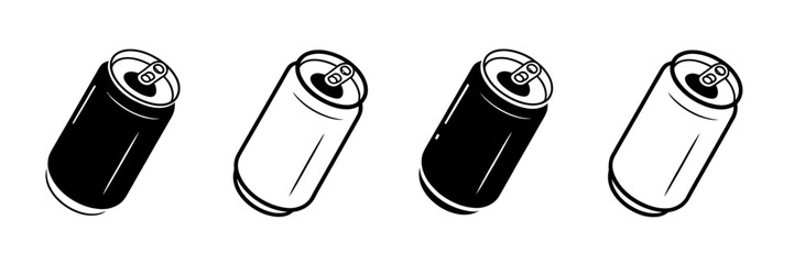 Set of four minimalist beverage cans featuring black and white designs
