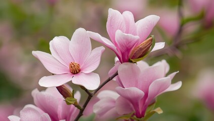 Fototapeta premium Stunning Blossoms of a Magnolia Tree with Soft Focus Background