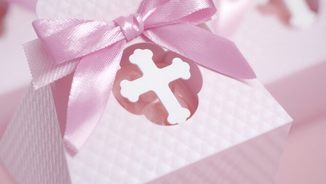 Detailed view of cardboard gift box featuring a cross-shaped cut-out, ideal for festive treats and special occasions like baptisms, birthdays, Easter, communions, and wedding table adornments.