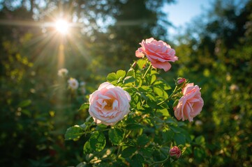 Obraz premium Gorgeous blooming roses in summer nature