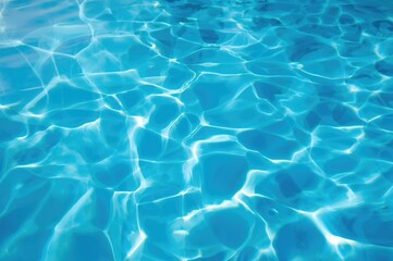 Obraz premium Bright solar reflections on clear blue pool water with gentle ripples, panoramic web banner with space for text.