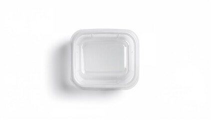 Single-use plastic meal container - overhead shot, isolated on a white backdrop.