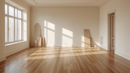Fototapeta premium Recently refurbished vacant space with hardwood floors