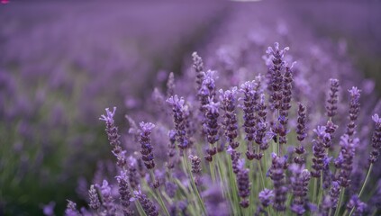 Fototapeta premium Vibrant purple wildflowers blooming in a summer meadow, close-up with selective focus and a soft, blurred background