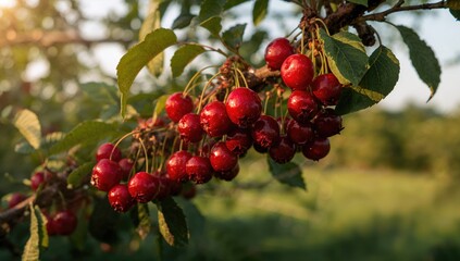 Obraz premium A twig bearing mature cherry plum fruits.