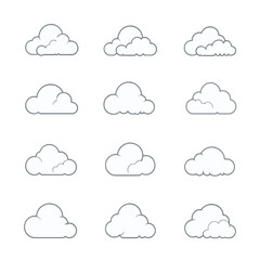 Cloud icons set, weather symbols, sky illustrations, graphic elements
