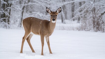 Close-up of a Snow-Covered White-Tailed Deer