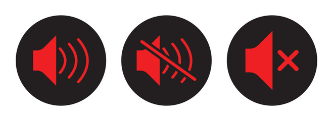 Mute and Sound Control Icon Set – Speaker Volume, Silent Mode, Audio Notification, and Sound Off Vector Symbols for Web and Mobile UI Design
