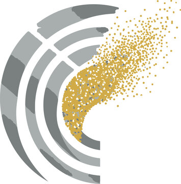 Abstract grey network with golden data points, modern and sleek design.