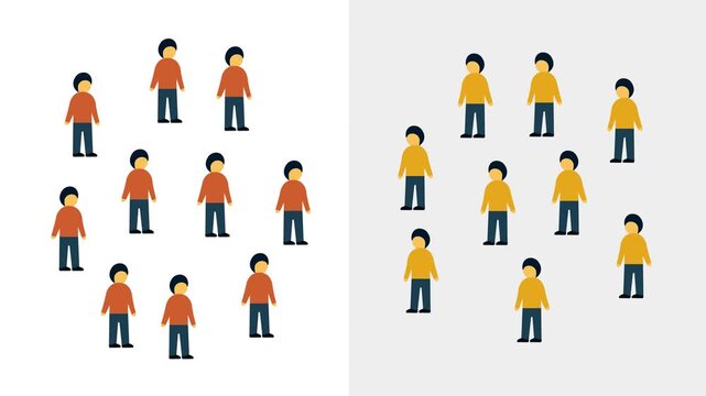 Two Groups of People Icons Representing Different Categories.  Each representing a separate category or demographic. Flat design animation. 