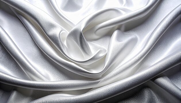 サテン シルク 布 ドレープ 白 光沢 光 影 質感 優雅 滑らか ウェディング 高級感 しわ 流線 テクスチャ 抽象 襞 照明 清楚