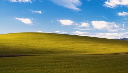 Windows wallpaper featuring a lush green hill under a bright blue sky with clouds