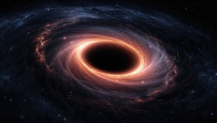 Fototapeta premium A spinning whirlpool of strong gravity distorts light near the boundary of a dark cosmic phenomenon