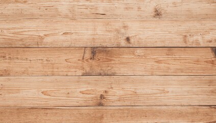 Fototapeta premium Close-up of a vintage light brown wooden surface with natural knots and cracks, showing horizontal lines.