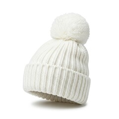 White pom pom beanie isolated on white background