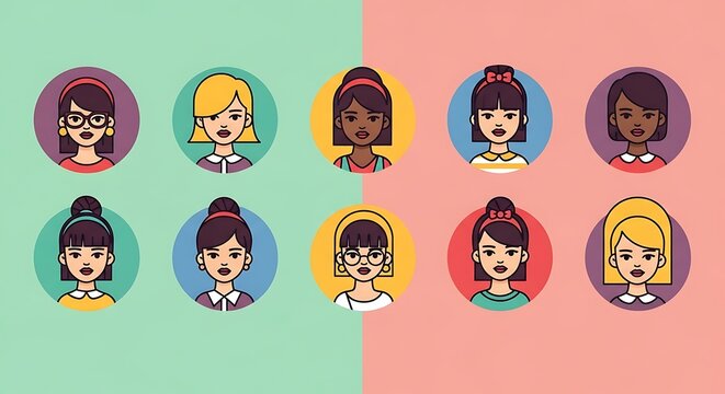 Diverse Female Avatars - A Collection of Unique and Stylish Portraits.