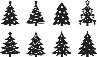 Obraz premium Collection of Christmas tree icons black silhouette set for festive design and holiday decoration artwork