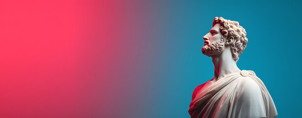 Classical Bust: Marble sculpture of a bearded man in profile against a colorful gradient. Classic art with a modern, vibrant twist.