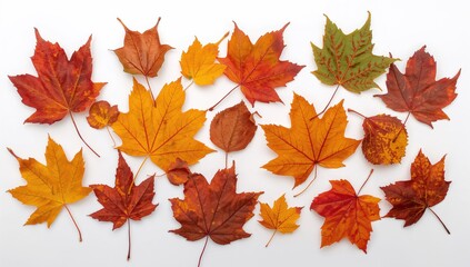Fototapeta premium Autumn leaves collected on a plain white background