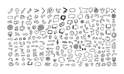 Collection of Hand Drawn Doodle Arrows and Speech Bubbles A Versatile Set for Creative Projects - Hand-Drawn Doodle Icons Set