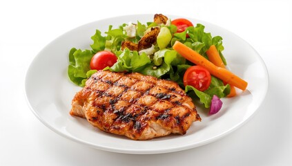 Chicken breast grilled to perfection paired with a fresh vegetable salad