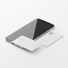 Smartphone and card isolated on white background
