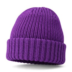Purple knitted beanie isolated on white background