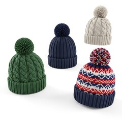 Four winter hats isolated on white background