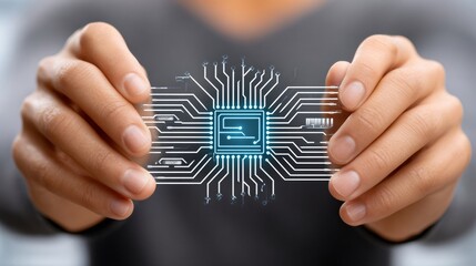Person holding futuristic transparent microchip representing computing innovation
