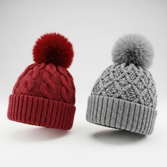 Two knitted hats isolated on white background