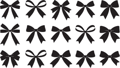 Obraz premium Collection of ribbon bow icons black silhouette set for decoration, packaging, and holiday gift design