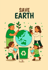 Save Earth Vector. Inspiring Green Campaign Illustration